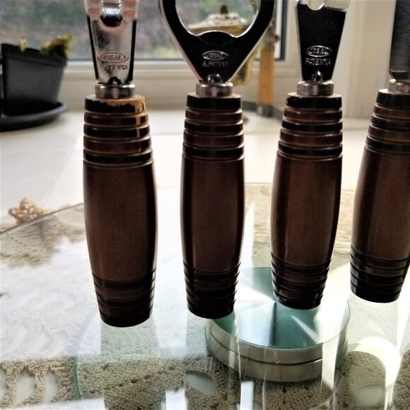 Vintage Mid Century Bar Tool Set with Wood Barrel Handles Ideal Viking - Picture 5 of 11